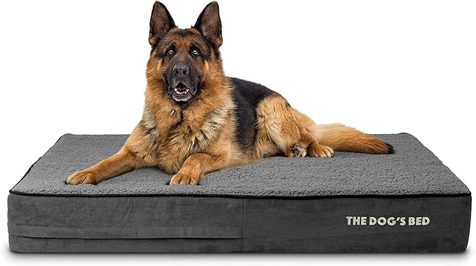 The Dog’s Bed Orthopedic Memory Foam Dog Bed for XL Dogs, Waterproof Washable Cover, Anti-Slip Base, Calming Surface – CertiPUR-Certified Foam, Grey Plush, 6 Inch Thick