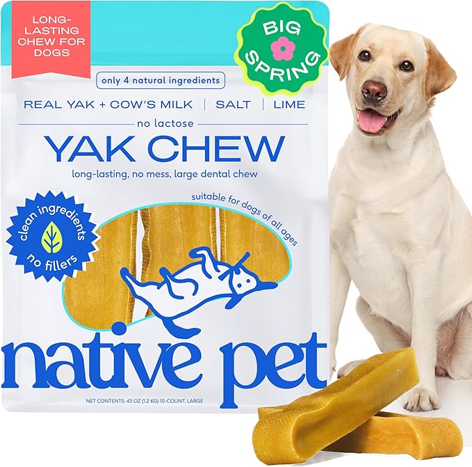 Native Pet Yak Cheese Himalayan Dog Chews - Long Lasting Dental Sticks for Large Breeds – 100% All Natural Himalayan Yak Chews for Large Dogs – Cheese Bone for Aggressive Chewers - 10 Per Pack