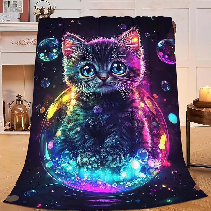 Cat Throw Blanket Cat Stuff Gifts for Kids Girls Boys Adults Women Man Soft Cozy Warm Plush Fluffy Fuzzy Fleece Blanket Decor 40''X50''