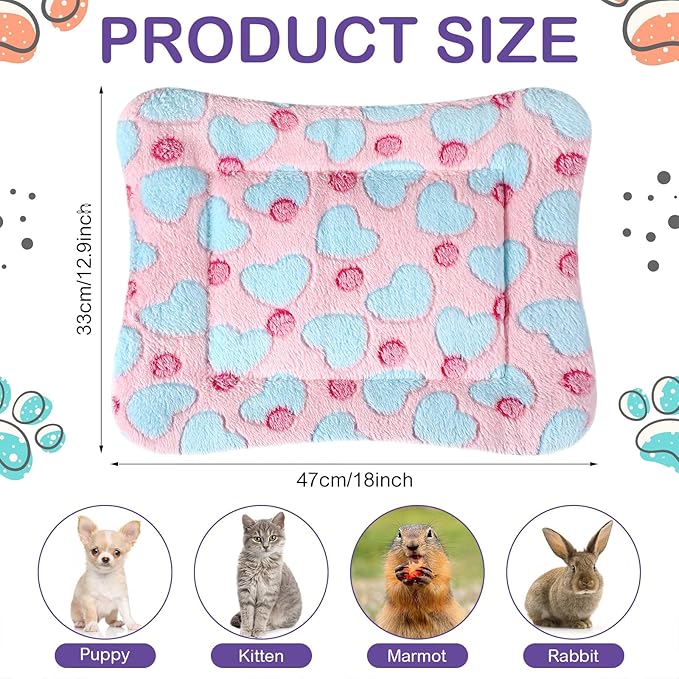 Haull 4 Pcs Waterproof Guinea Pig Bedding Guinea Pig Bed Plush Cage Liners Soft Rabbit Dog Crate Pad Cat Mat Reversible Cozy Animal Pee Pad Hamster Bunny Mat Accessory(Heart,13 x 18.5 Inch)