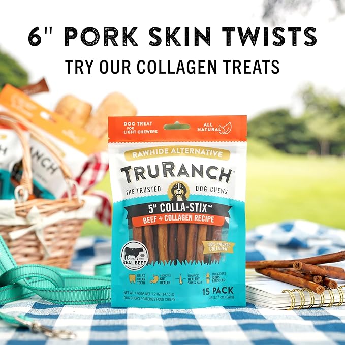 TRURANCH 6" Pork Skin Twists - Collagen Chews for Dogs - Assorted Flavors - Made with Real Pork Skin - Rawhide Alternative - Limited Ingredient - Easy to Digest Treat, 1 Bag, 9 Count