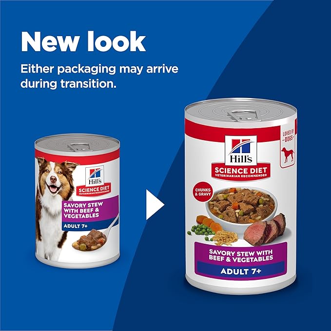 Hill's Science Diet Adult 7+,Senior Adult 7+ Premium Nutrition,Wet Dog Food,Beef & Vegetables Stew,12.8 oz Can,(Pack of 24)