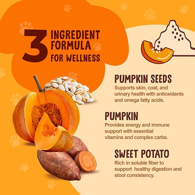 Pumpkin Powder for Dogs – High Fiber Digestive Support with Pumpkin & Sweet Potato – Relieves Diarrhea, Constipation, Upset Stomach – Food Topper or Mix with Water – 8 oz