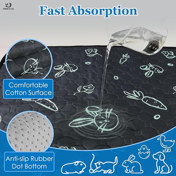 2-Pack Guinea Pig Cage Liner Washable, 16in x 30in Ultra-Absorbent Guinea Pig Bedding for Cage Non-Slip Leak-Proof Pee Pads for Dogs Rabbit Bunny Cat Litter Mat, Navy