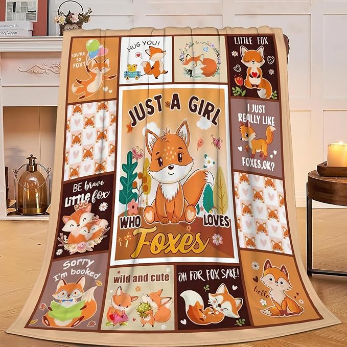 SweetFox Just A Girl Who Loves Foxes Blanket, Fox Decor Animal Throw Blanket Gifts for Girls Boys Lovers Super Warm Soft Plush Fleece Flannel Winter Bedding Blankets for Kids Adults Men Women 50"X40"