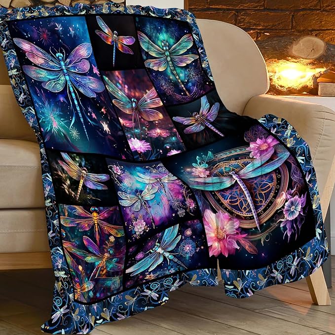 Dragonfly Blanket Dragonfly Throw Blanket Gifts for Women Men Boys Girls Kids Adults Super Soft Cozy Plush Fluffy Fuzzy Fleece Blanket Home Decor 50''X60''