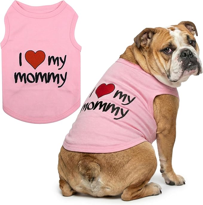 Parisian Pet Dog Shirt for Mother's Day - 100% Cotton Shirts for Large Dogs - Pink Sleeveless Girl Pet Clothes - Lightweight Pet Tshirts - Breathable Puppy Clothes - Stretchy I Love My Mommy Dog Shirt