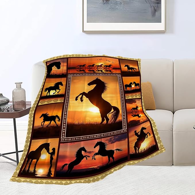 Horse Blanket, Western Throw Blankets, Horse Gifts for Girls Women Men Boys Lover Adult Cozy Fleece Flannel Bedding Stuff Animal Plush for Couch Sofa Bed Decor 50"X40"