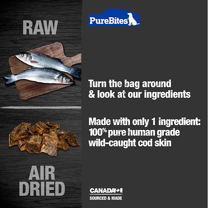 PureBites Cod Jerky Dog Treats, 1 Ingredient, Made in Canada, 4.8oz