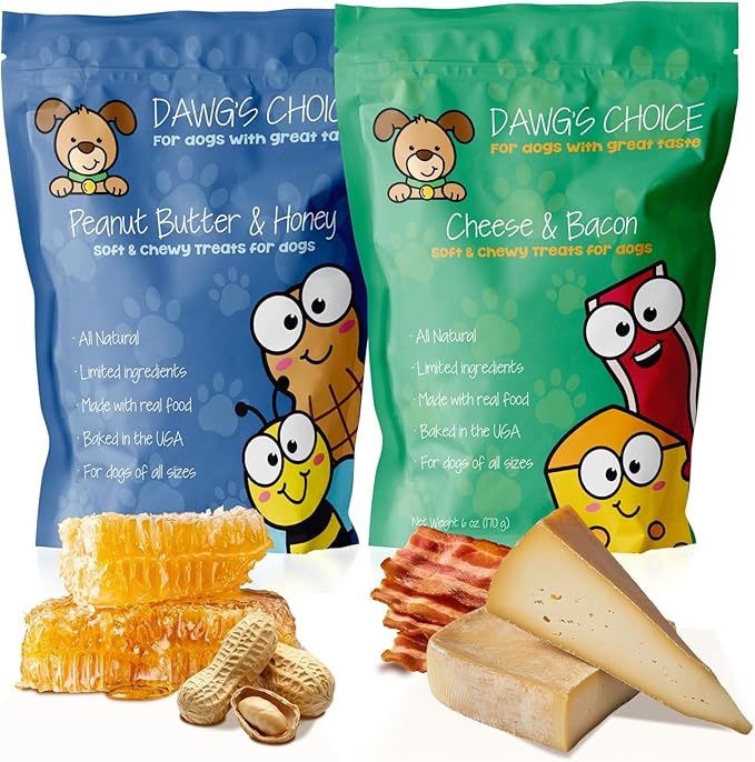 DAWG'S CHOICE Soft & Chewy Dog Treats, Peanut Butter & Honey Snacks for Dogs, Dog Treats Made in USA, Human Grade, All-Natural Ingredients, High Value Training Treats, for Small, Medium & Large Dogs