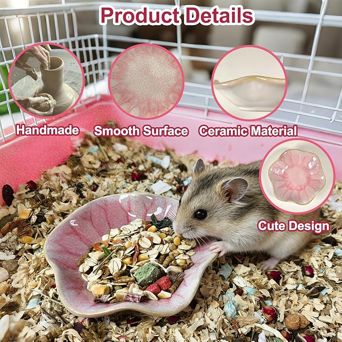 Kathson Ceramic Hamster Food Bowl, Guinea Pig Food Bowls,Rats Anti-Turning Feeding Dish,Small Animals Water Drinking Bowls for Squirrel, Chinchilla, Hedgehog, Gerbil, Dwarf Syrian (2 pcs Pink)