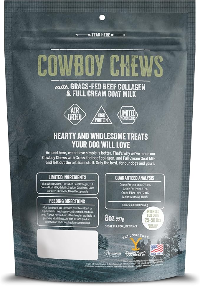 Yellowstone Limited Ingredient Dog Treats Beef Collagen Chews - Healthy Dog Treats Made in USA - Air Dried Beef Collagen Sticks for Dogs - Crunchy & Chewy Dog Treats - 8 oz, 4 Medium Beef Chews