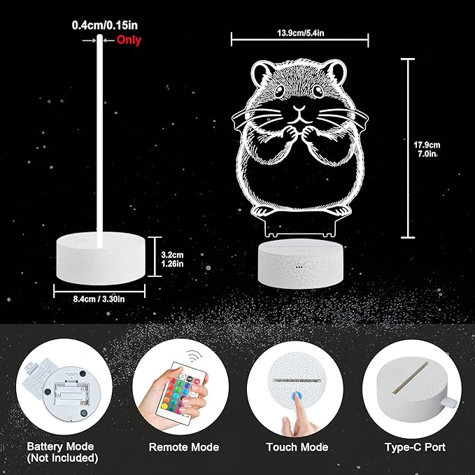 Ammonite Hamster Night Light, 3D LED Lamp with Remote, 16 Color Changing & Timer, Room Decor Light, Vibrant Ambient Lighting, Birthday Xmas Gift for Kids Adults