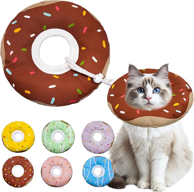 Seyezo Cat Cone Collar Soft, Adjustable Cat Recovery Collar Kitten Cones to Stop Licking, Cute Donut E Collar After Surgery, Cats Neck Pillow ConeElizabethan Cones of Shame (Waterproof Brown, Large)