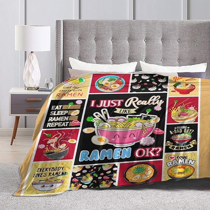 SweetFox Just A Girl Who Loves Ramen Blanket, Ramen Decor Throw Blanket Gifts for Girls Boys Food Lovers Super Warm Soft Plush Fleece Flannel Winter Bedding Blankets for Kids Adults Men Women 80"X60"