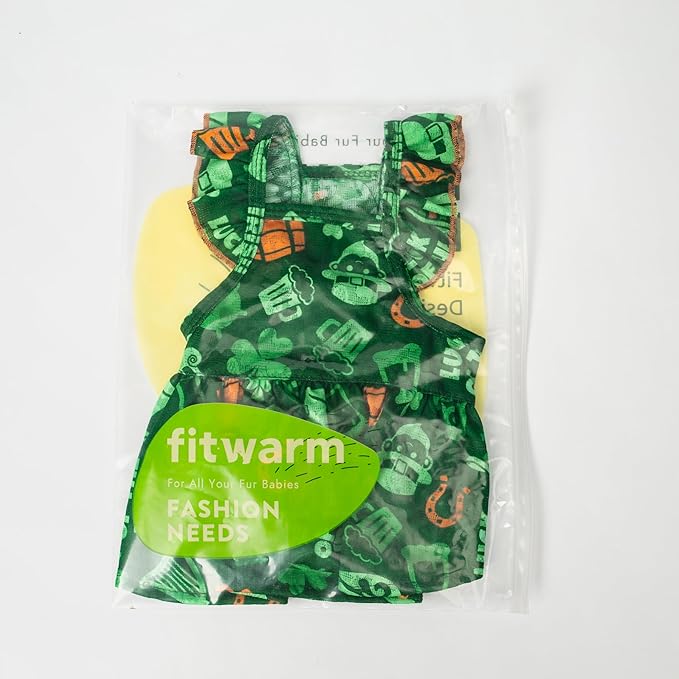 Fitwarm St Patricks Day Ruffle Dog Dress, Lucky Dog Clothes for Small Dogs Girl, Funny Pet Outfit, Green, Orange, XS