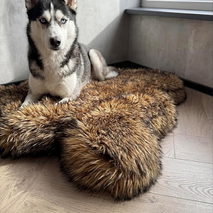 IHAPPYDOG Luxury Faux Fur Orthopedic Dog Bed, Memory Foam Dog Bed for Small, Medium, Large and XL Pets, Fluffy Pet Rug with Waterproof and Washable Cover (Brown, 30"x20")