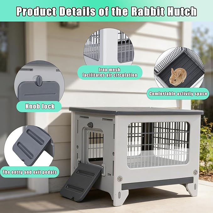 Plastic Rabbit Hutch for Indoor & Outdoor, Featuring Urine Barrier and Pull-Out Tray, Pet Habitat for Small Animals, Rabbit Cage Easy Cleaning and Assembly