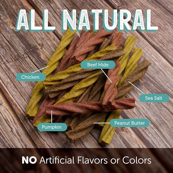 Dental Chews Twisted Sticks | for Large and Extra Large Dogs | USA Sourced Beef-Hide | Natural Scrubbing Action Fights Plaque and Tartar Refreshing Your Dog's Breath (4 Sticks, Pumpkin)