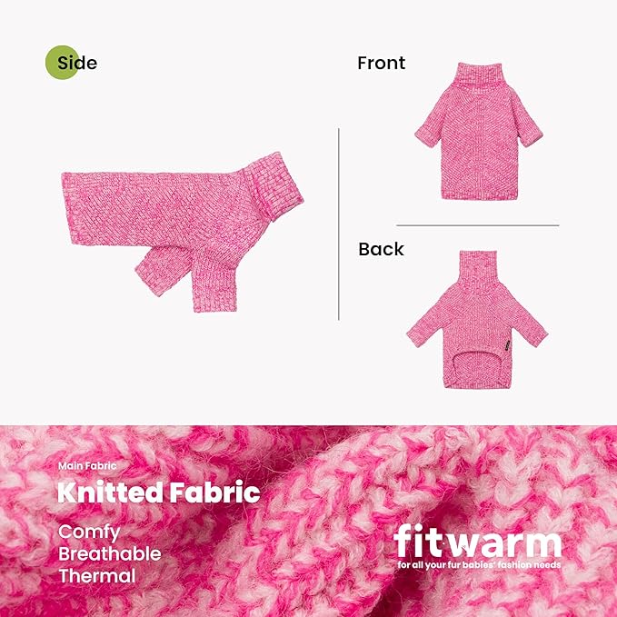 Fitwarm Knitted Turtleneck Dog Sweater, Cozy Dog Winter Clothes for Small Dogs Girl, Holiday Pet Outfit, Heather Pink, Small