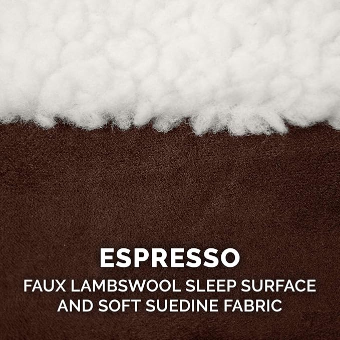 Furhaven 26" Round Memory Foam Dog Bed for Medium/Small Dogs w/ Removable Washable Cover, For Dogs Up to 30 lbs - Sherpa & Suede Snuggery - Espresso, 26-inch