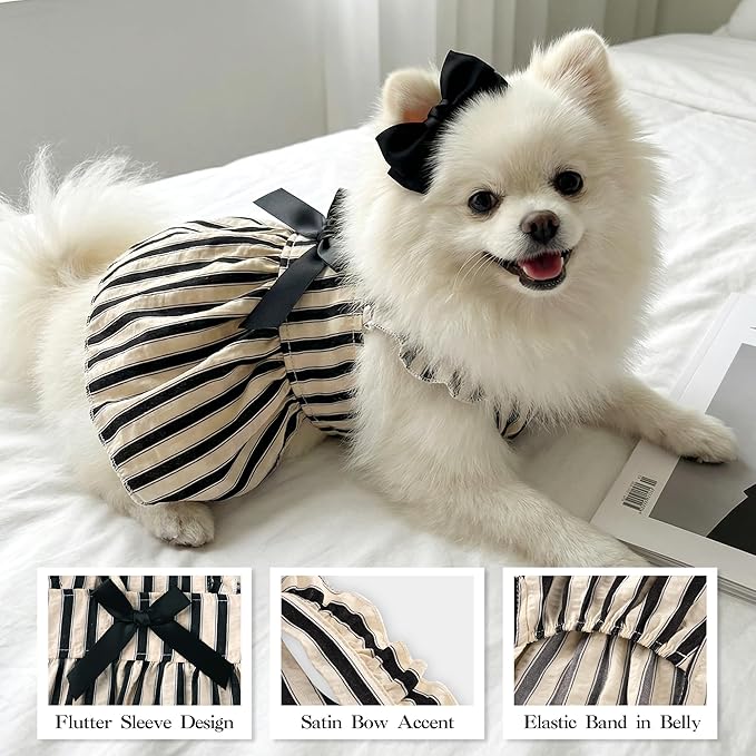 Striped Cat Dog Dress Clothes for Small Dogs with Bow Cute Sleeveless Girl Puppy Princess Dress Soft Breathable Small Dog Clothes Outfit Cat Outfits Apparel for Spring Summer