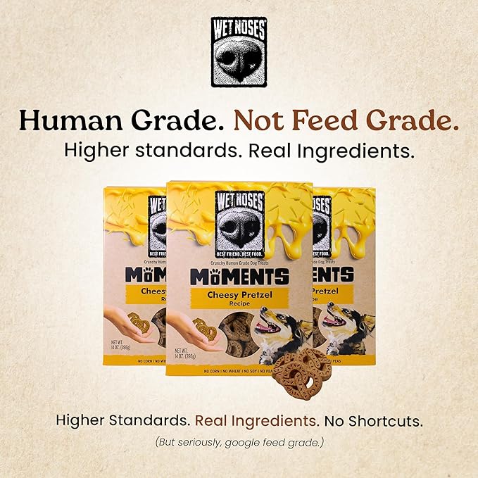 Wet Noses Moments Non-GMO Cheezy Pretzel Crunchy Dog Treats - 14oz | No Corn, Wheat, Soy or Peas, Made with 5 Simple Ingredients