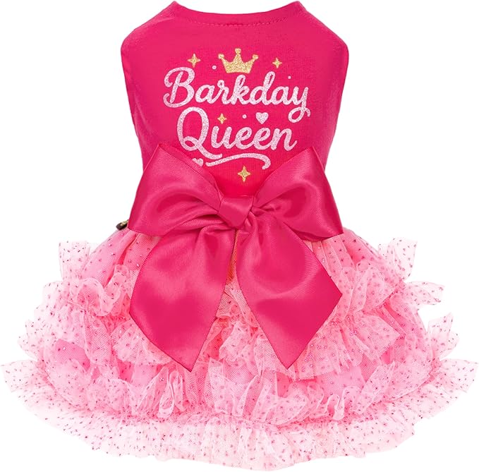 Fitwarm Barkday Queen Dog Tutu Dress, Birthday Clothes for Small Dogs Girl, Pet Outfit, Light Pink, Hot Pink, XXS