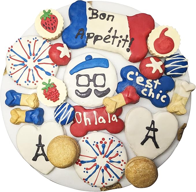 Bonne et Filou French Style Dog Treats, Gourmet Gift Box, 21 Luxury Macarons, Truffles & Bone Cookies, Healthy & Delicious Snacks for Medium to Large Dogs