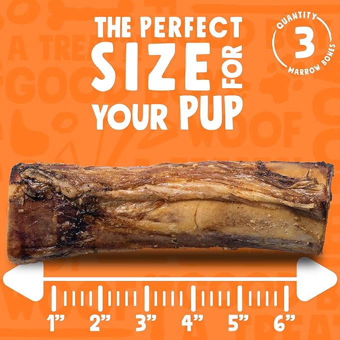 Marrow Bones for Dogs, Long Lasting Dog Bones for Large Dogs, 6" Marrow Bone, Natural Beef Bone (3 Pack)