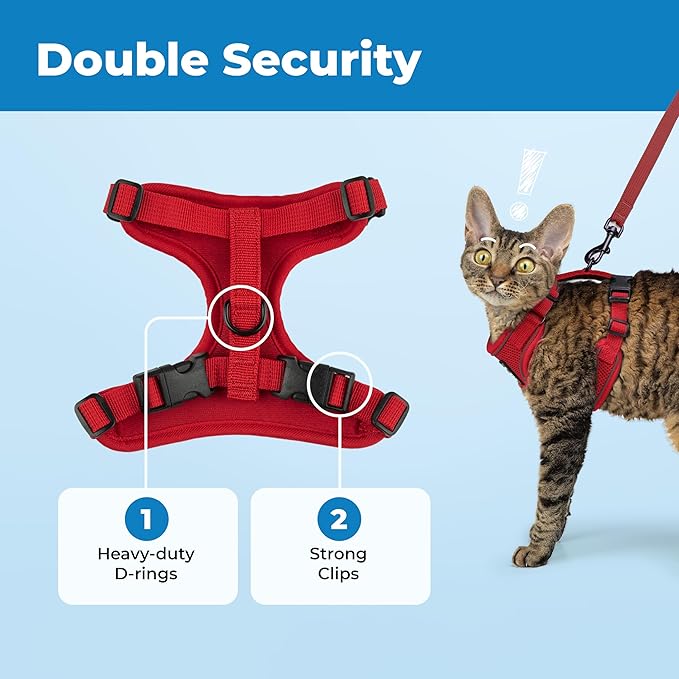 Voyager Escape-Proof Step-in Lock Cat Harness & 5ft Neoprene-Handle Leash Set All-Weather Mesh with Reflective Stitching for Small to Large Cats by Best Pet Supplies, Red (327), S