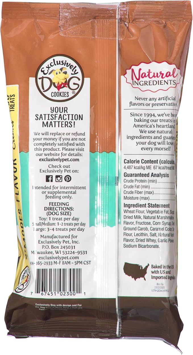 Exclusively Dog Cookies Sandwich Cremes S'Mores Flavor Dog Treats for Medium and Large Dogs, Natural and Made in The USA, 8 oz