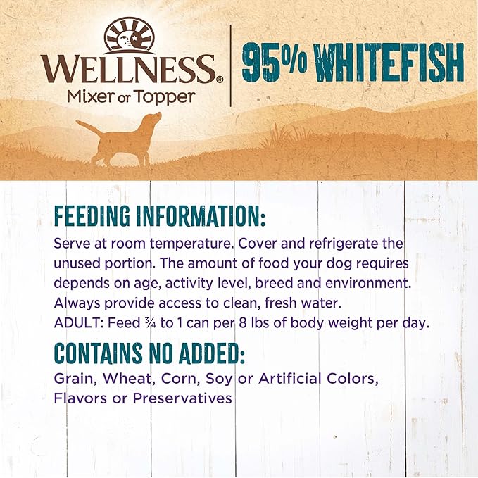 Wellness 95% Whitefish Natural Wet Grain Free Canned Dog Food, 13.2-Ounce Can (Pack of 12)