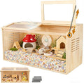 Wooden Hamster Cage,32" Lx16 Wx16 H,2 Washable Liner, Animal Cabinet for Dwarf Syrian Hamsters Degus, Hamster Habitat with Openable Top and Large Acrylic Sheets, Natural Wooden Hamster Habitat