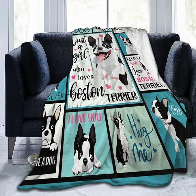 SweetFox Just A Girl Who Loves Boston Terrier Blanket, Funny Dog Decor Throw Blanket Gifts for Girls Boys Lover Super Warm Soft Plush Fleece Flannel Bedding Blankets for Kids Adults Men Women 60"X50"