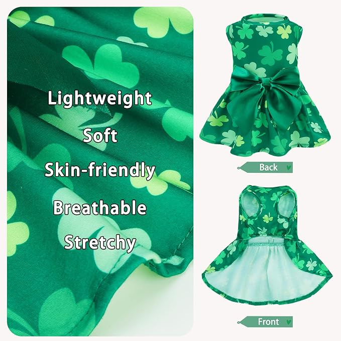 PUPTECK Print Dog St. Patrick's Day Dress Pet Costumes Apparel with Cute Bowtie Puppy Clothes Outfit, Shamrock S