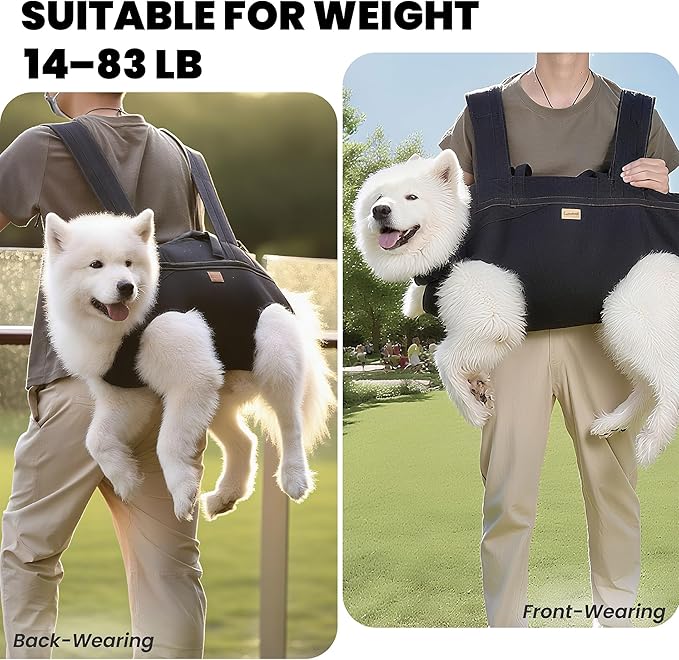Dog Lift Harness Backpack Carrier for Large Dogs, Full Body Sling with Handle, Dog Harness for Joint Injuries, Arthritis, Ideal for Stairs, Elderly Dogs (Large 20-29 LBS)