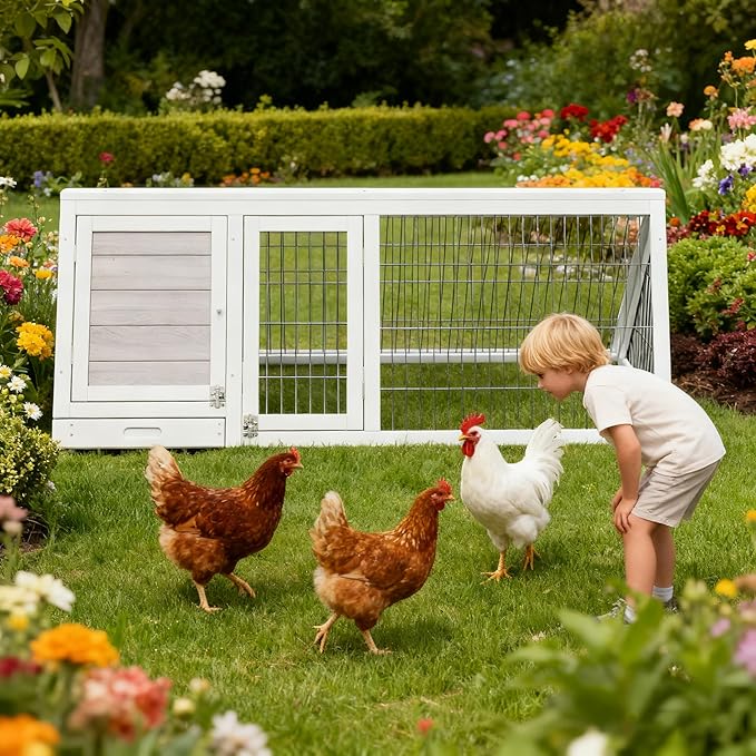 Small Chicken Coop, Wooden Chicken Coop for 2 Chickens Outdoor A-Frame Quail Coop Bunny Hutch with 3 Doors,Pull-Out-Tray&Ventilating Wire Fence for Small Animals(Grey)
