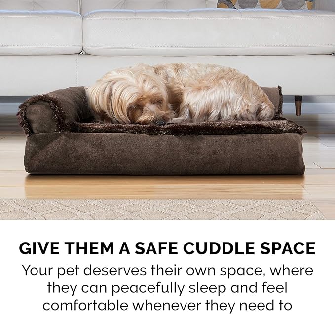 Furhaven Memory Foam Dog Bed for Large Dogs w/ Removable Bolsters & Washable Cover, For Dogs Up to 125 lbs - Plush & Velvet L Shaped Chaise - Sable Brown, Jumbo Plus/XXL