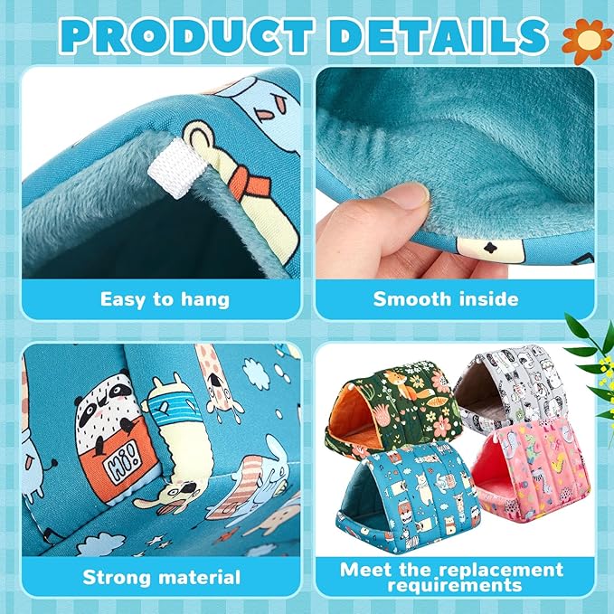 Cinnvoice 4 Pcs Guinea Pig Hideout, Guinea Pig Bed Tunnel, Rabbit Washable Small House Cage Accessories for Bunny Hedgehog Mouse Chinchillas Hamsters Ferrets Bearded Dragons Rats (Wonder Tale,7.9 in)