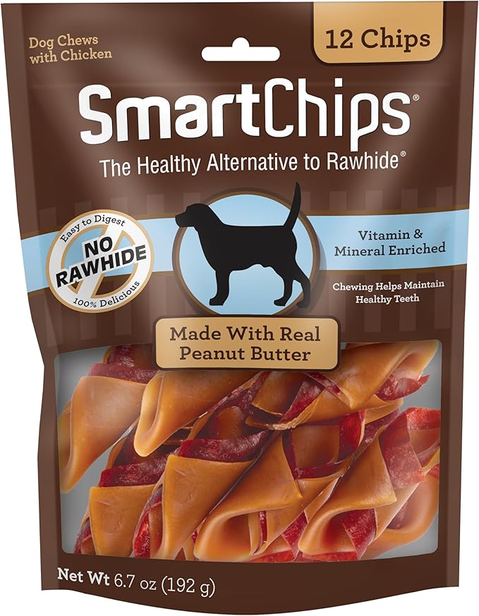 SmartBones SBPB-00235 SmartChips For Dogs, Rawhide-Free 12 Count, Peanut Butter , 6.7 Ounce (Pack of 1)