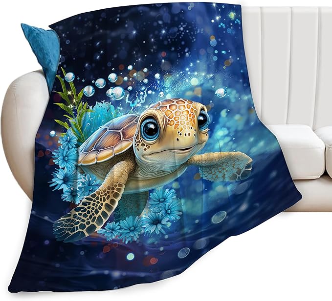 Turtle Blanket Sea Turtle Throw Blankets Cozy Fleece Flannel Blanket Lightweight Bedding Blanket Turtle Gifts Stuff for Girls Boys Women Lovers Adults Decor for Couch Sofa Bed 50"X40"