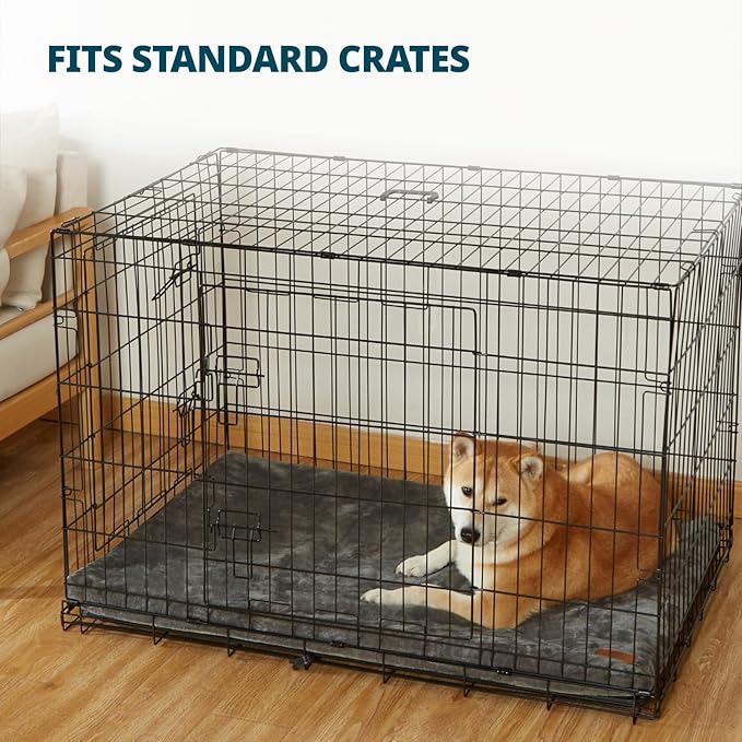 LIORCE Dog Crate Pad - Dog Bed Large Sized Dogs with Removable Washable Cover and Waterproof Lining - Memory Foam Pet Bed for Crate - Reversible Kennel Mat (Cool & Warm), 36-inch, Grey