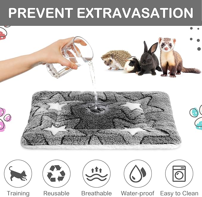 Haull 4 Pcs Waterproof Guinea Pig Bedding Guinea Pig Bed Plush Cage Liners Soft Rabbit Dog Crate Pad Cat Mat Reversible Cozy Animal Pee Pad Hamster Bunny Mat Accessory(Double Star,13 x 10 Inch)