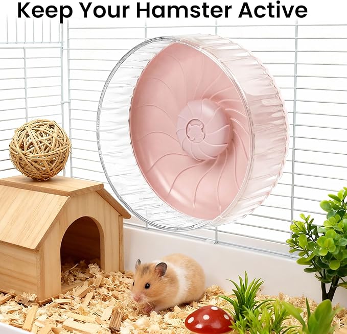 Silent Hamster Wheel, 10in Hamster Wheel No Stand, Double-Bearing Quiet Spinner for Syrian Hamsters, Hedgehogs, Mice & Small Pets, Pink