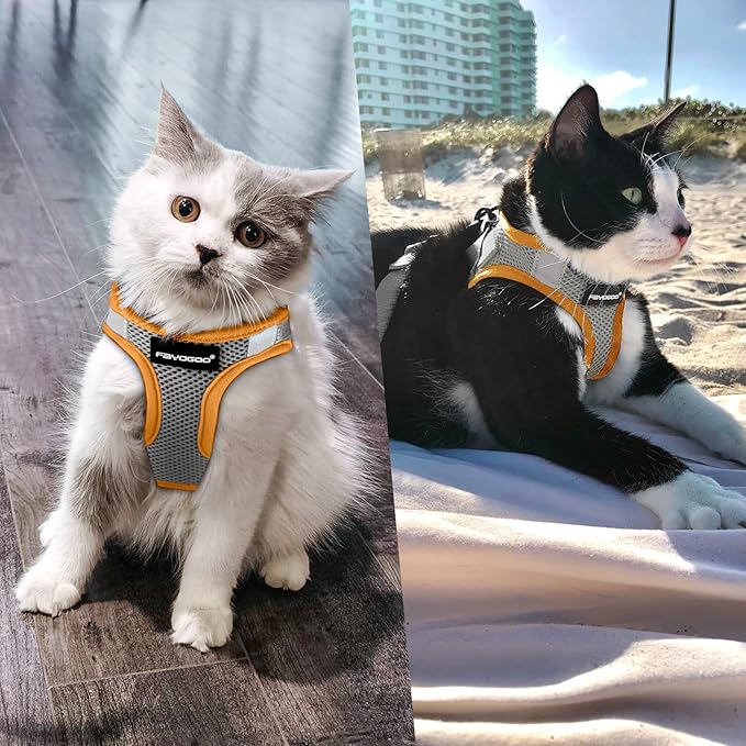 FAYOGOO Gray Escape Proof Cat Harness & Leash Set, XL (Chest 16-17.5'') for Small Cats/Dogs, Outdoor Activities