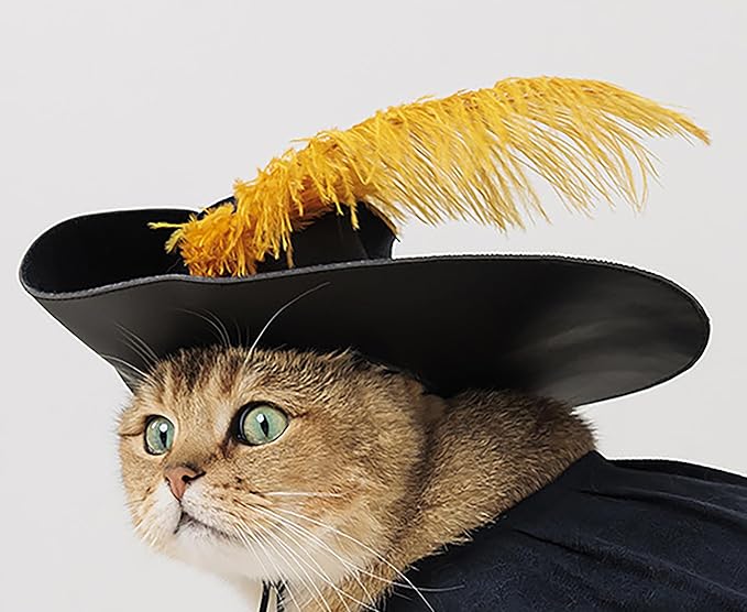 Pet Cosplay Costume Cats Dogs Dress up Kitten Suit Boots with Cloak Hat Belt Cape Accessories,Black