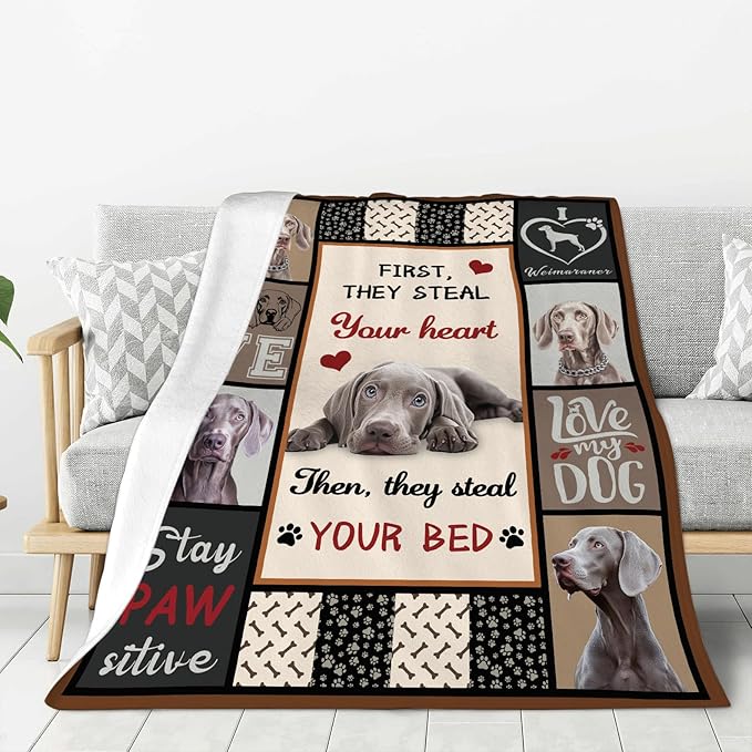 Weimaraner Gifts, Weimaraner Throw Blankets, Dog Gifts for Men Boys Girls Women Lover Adult Cozy Fleece Flannel Bedding Stuff Animal Plush for Couch Sofa Bed Decor 80"X60"