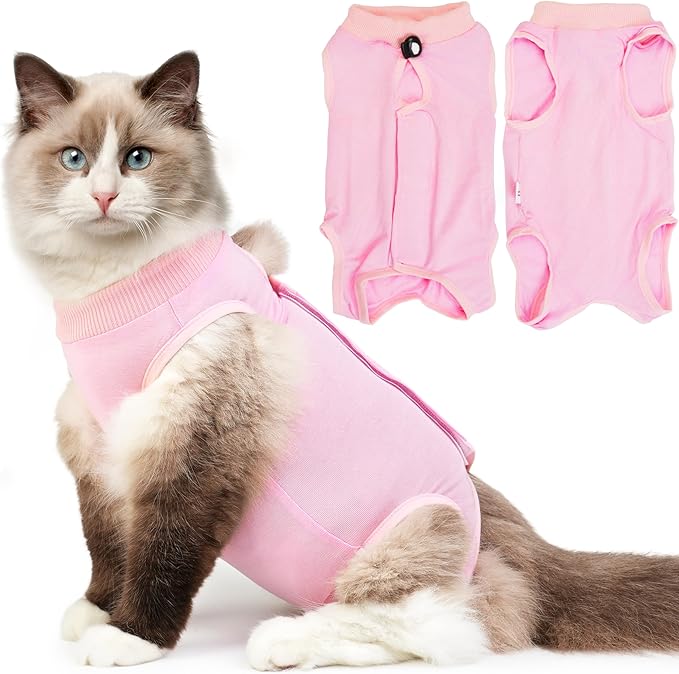 Hpetppy Cat Recovery Suit, Breathable Cat Surgery Recovery Suit Female, Cat Onesie for Cats After Surgery Spay Surgical Abdominal Wound Skin Diseases Cone of Shame Alternative (Pink,S)