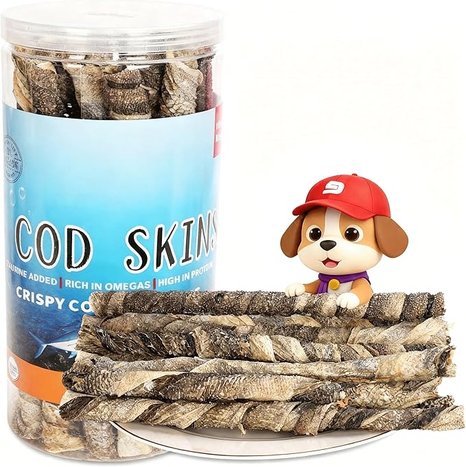 Natural Cod Skins for Dogs - Single Ingredient Dog Treats, Grain Free & Hypoallergenic - Dental Chews for Teeth Cleaning & Fresh Breath - Rich in Omega-3 for Skin & Coat Health(Long Cigar 1 ib)
